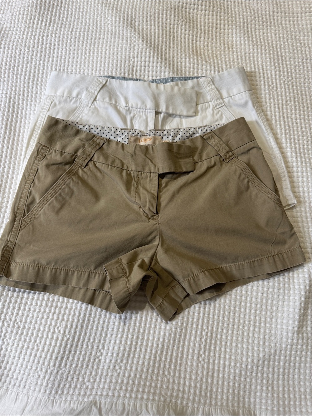 Set of 2 J Crew Khaki and White Cotton Chino short 3” inseam
